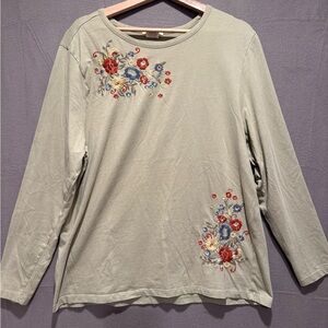 Floral Embroidered Long Sleeve Top in Sage